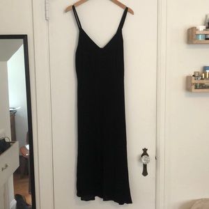 Black button front midi dress